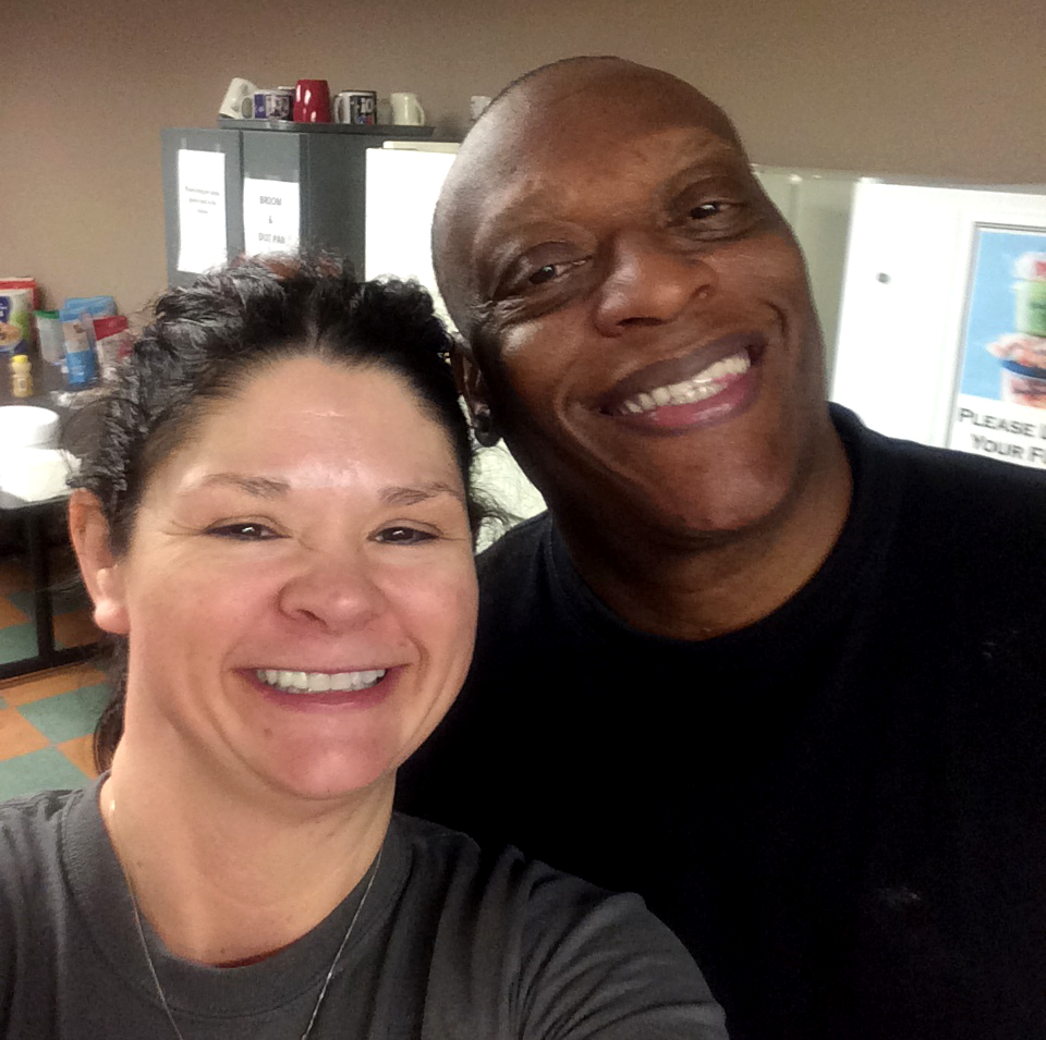 Michelle and co-worker volunteering at Liberty Landing in Fort Wayne